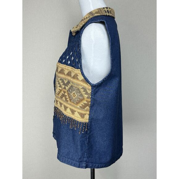 Vintage New Directions Denim Vest Sz M Fall Aztec Western Cowgirl Rodeo READ - Picture 6 of 12